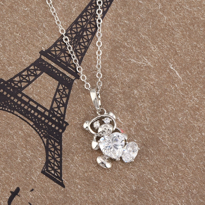 pendant, платиновая вставка камня, цирконий, корейский стиль, с маленькими медведями, оптом, 18 карат