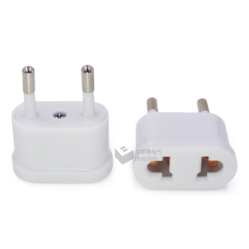 4.0mm欧规电源转换器 欧式转美式转换插头PC料出国手机充电转接头