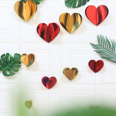 Creative hanging ornaments for wedding, birthday, and party celebrations: mirror-effect 3D heart-shaped garlands & festive banner decorations