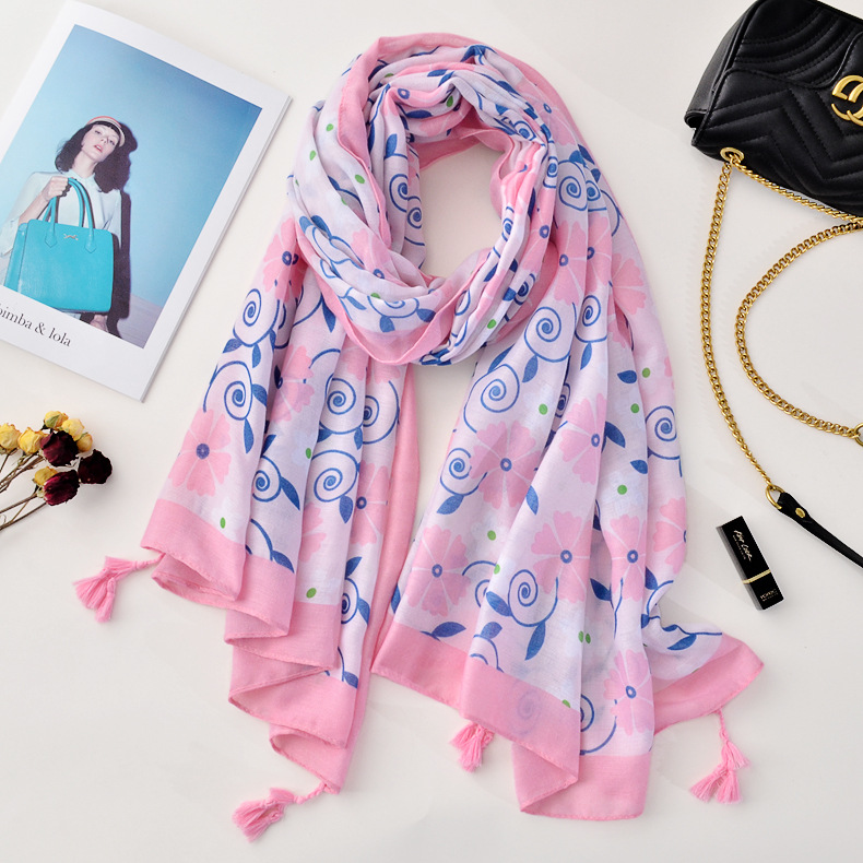 2020 nuevo rosa y azul impreso largo aire acondicionado protector solar chal fresco viaje playa toalla algodón y lino bufanda