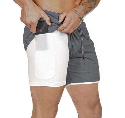 Cross-border Amazon New Men's Fitness Sports Shorts Summer Casual Breathable Double-layer Shorts Quick-drying Five-pocket Shorts