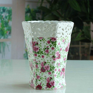 田園風高檔鏤空陶瓷白瓷花瓶桌面台面百搭中型花瓶擺件家居飾品