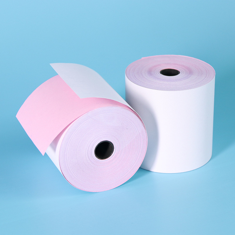 Factory direct supply 75x75 double-layer dot matrix printing paper double carbon-free pressure-sensitive copy paper cashier receipt paper 75*75