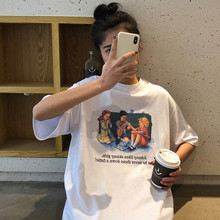 美式复古卡通印花短袖t恤女夏季韩版纯棉百搭慵懒bf宽松半袖上衣