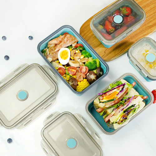 Portable foldable silicone lunch box, heat-resistant microwave lunch box, crisper box, sealed and leak-proof baby food box