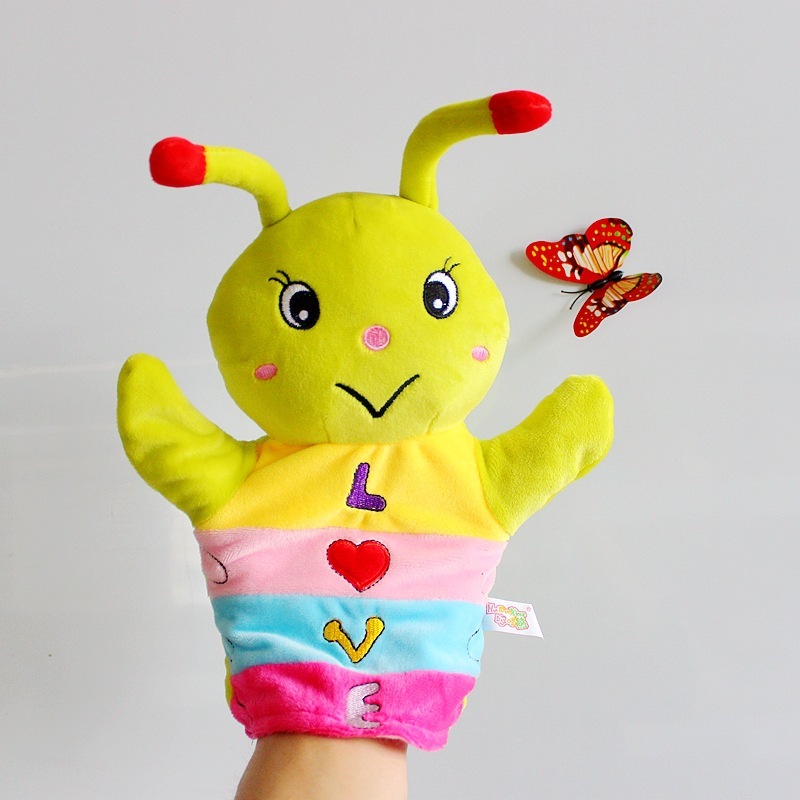 創意的な漫画の蝶の毛虫の手のぬいぐるみのぬいぐるみの手の人形の早教は幼稚園の子供のショーを育成訓練します。|undefined