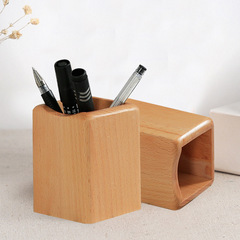 Creative wooden pen holder, wooden office supplies desktop learning stationery storage pen holder, simple beech wood pen insert