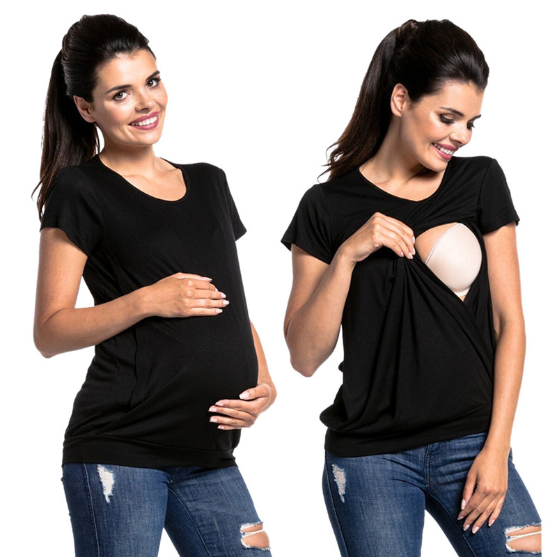 Amazon eBay European and American New Round Neck Short Sleeve Maternity Fashion Breastfeeding T-Shirt