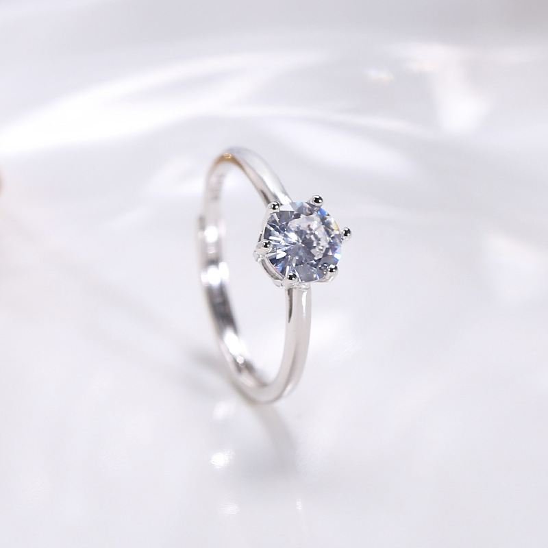 Wanying Six Claw Diamond S Pure Silver Gift Wedding Ring Light Luxury Simple Fashion Jewelry_voghion.com