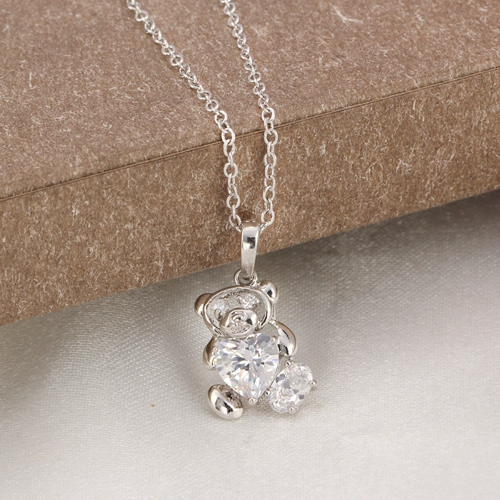 pendant, платиновая вставка камня, цирконий, корейский стиль, с маленькими медведями, оптом, 18 карат