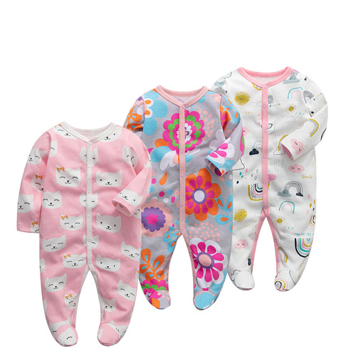 Wholesale baby jumpsuit pure cotton foot-covering crawl suit newborn long-sleeved crawling out suit pajamas harem spring and summer children's clothing