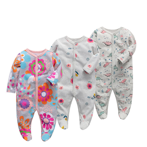 Wholesale baby jumpsuit pure cotton foot-covering crawl suit newborn long-sleeved crawling out suit pajamas harem spring and summer children's clothing