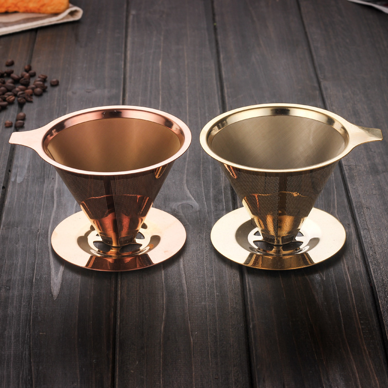 304 Food Grade Stainless Steel Integrated Coffee Filter Gold Hand Brewing Dripper Household Drip Filter Cup Filter