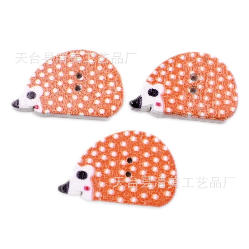 25*16mm fondo blanco multicolor erizo de dibujos animados botón de madera hermosa decoración para los niños