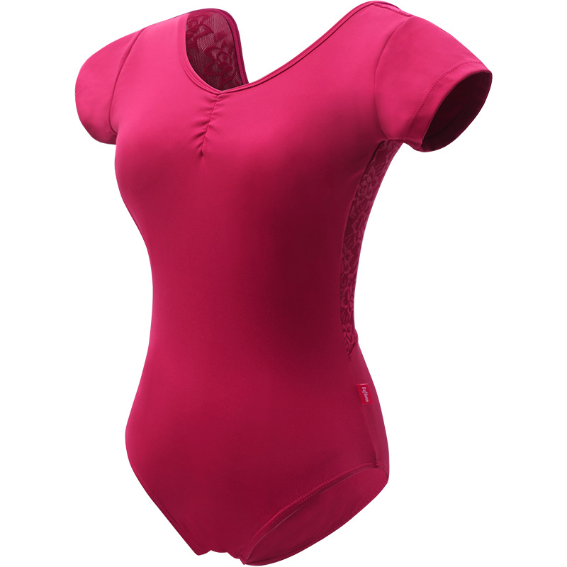 Ballet Dance Practice Clothes for Women, Short-Sleeved Body Suits, One-Piece Suits, Adult Aerial Yoga Gymnastics Suits, Free Chest Pads