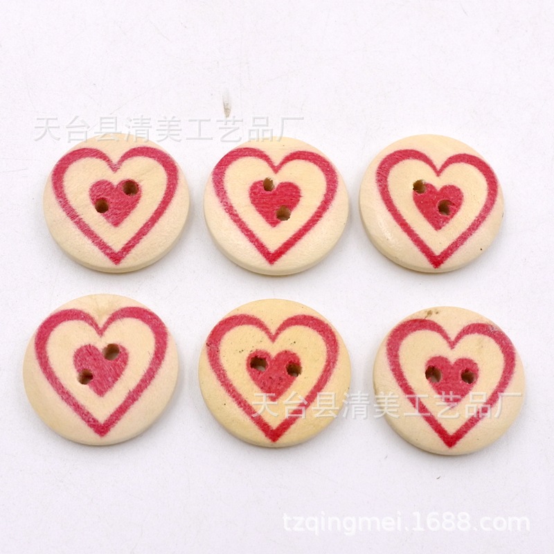 20mm color madera corazón rojo botón redondo corazón rojo amor botón de madera 50 un paquete en forma de corazón