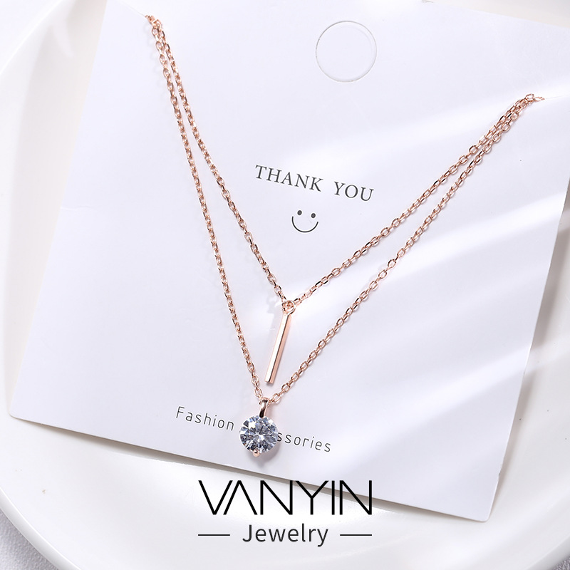 Sparkling Double Layer Diamond Necklace For Women Sterling Silver_voghion.com