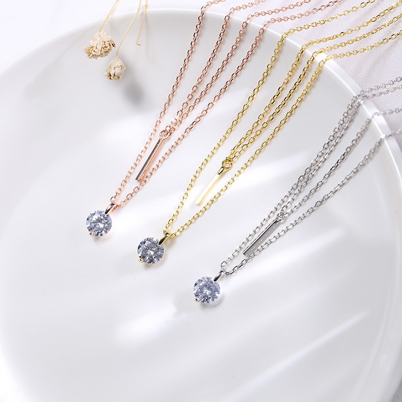 Sparkling Double Layer Diamond Necklace For Women Sterling Silver_voghion.com