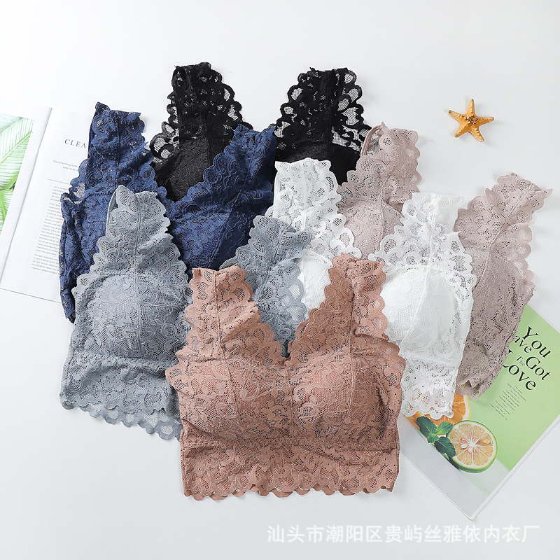 New Wide Shoulder Strap Lace Beautiful Back Wrapping Chest Tube Top with Chest Pad Base Anti-running Light Sling Vest Sleeping Underwear for Women