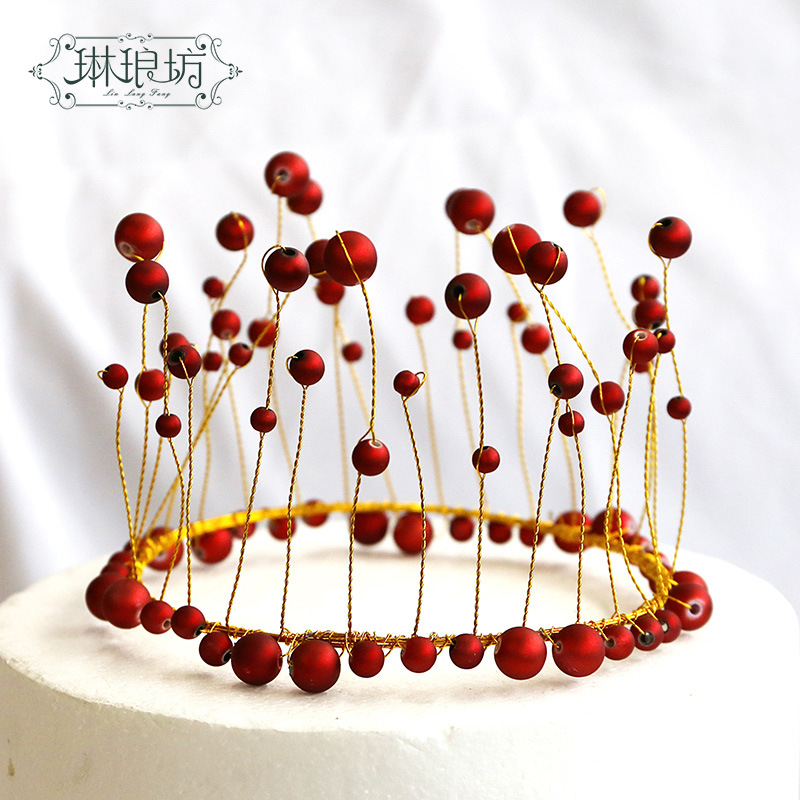 Esmerilado perla corona flor pastel decoración rojo blanco aleación princesa redondo ramo floral material