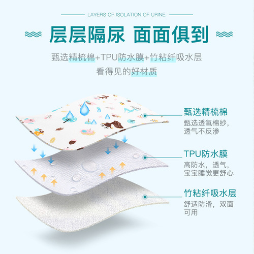 Pure cotton baby diaper pad, bamboo fiber multi-specification waterproof, washable, oversized mattress, breathable baby and child diaper pad