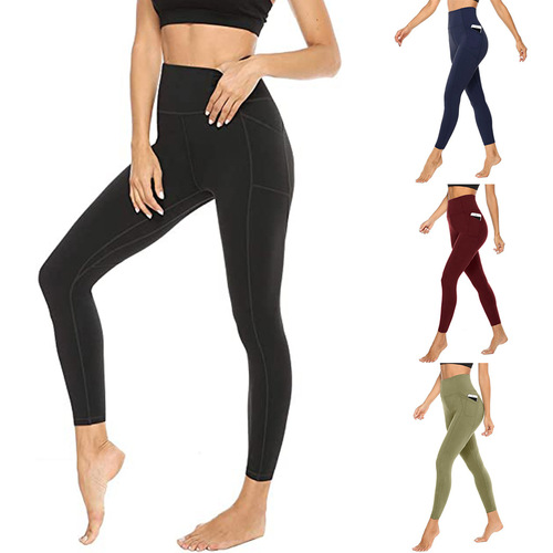 European and American Sports Trousers, Summer Women's Fitness Outdoor Sports High-Waisted Tight Side Pockets Yoga Pants
