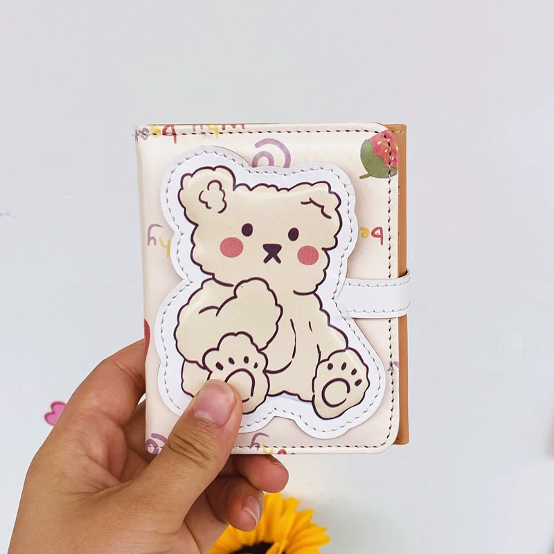 Кардхолдер из искусственной кожи мультфильм с мультяшной ухой, короткий держатель карт с мотивом маленького медведя, 7 карточек + фото, 10×11 см