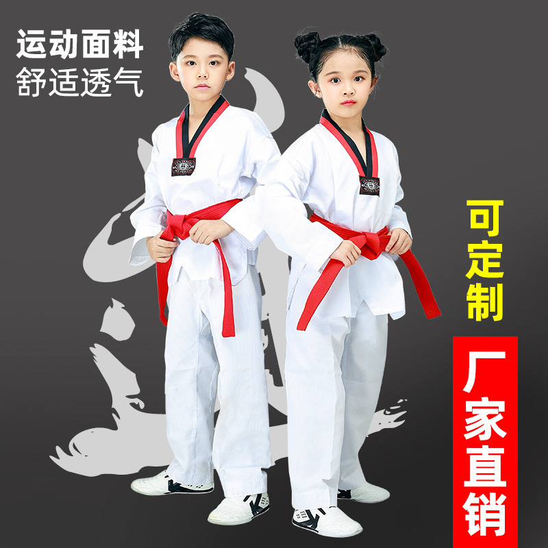 Taekwondo Clothing Children's Adult Long-sleeved Short-sleeved Cotton Men's and Women's Summer and Autumn Beginner Training Taekwondo Pants Clothing