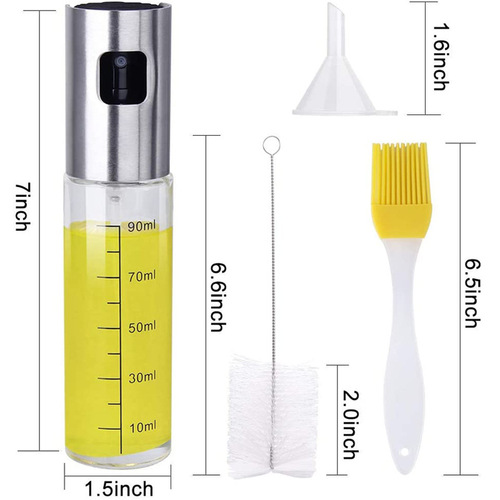 Atomizing Set: Oil & Vinegar Glass Spray Bottle, Stainless Steel BBQ Oil Dispenser, Stainless Steel Spray Bottle