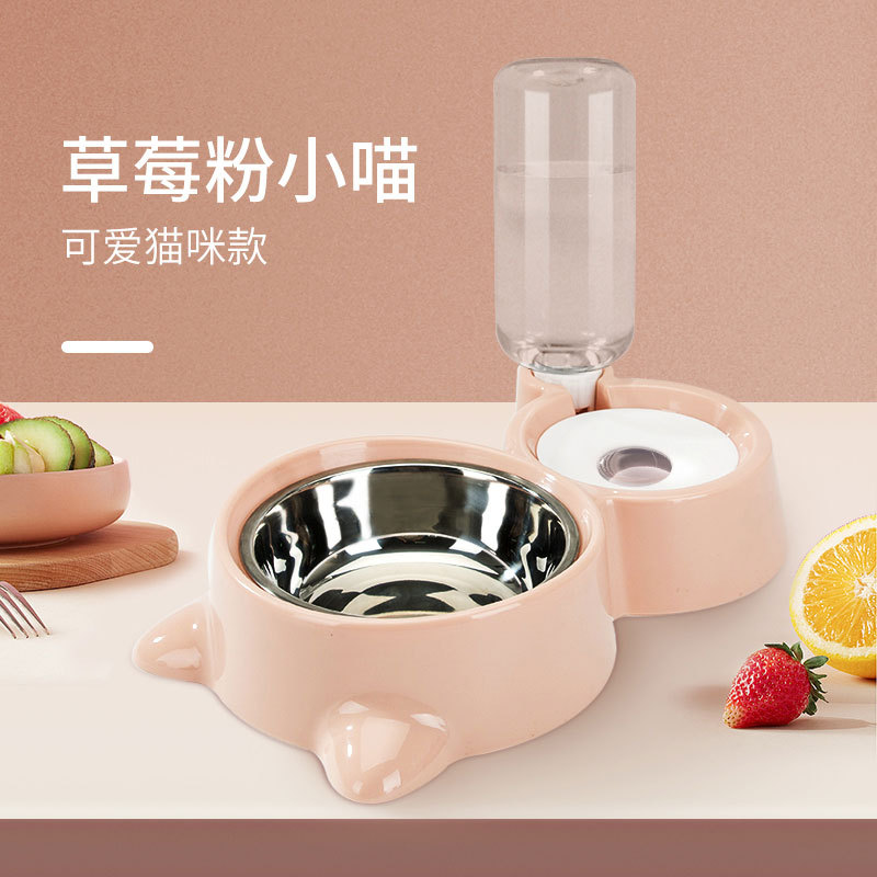 Tazón de perro mediano y pequeño tazón de comida para perros tazón de gato dispositivo automático para beber tazón de arroz tazón de acero inoxidable doble tazón para mascotas