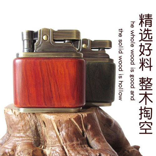 Manufacturer wholesale rosewood green sandalwood kerosene rocker lighter men's retro copper old nine-door nostalgic creative lettering
