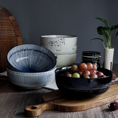 Watanuki Bamboo 8-inch Pork Rib Bowl, Japanese Ceramic Tableware 20cm Large Soup Bowl, Household Large Plate Salad Bowl