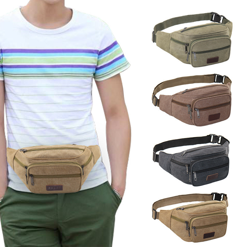 Manufacturer Customized Processing Large-Capacity Waist Bag Men's Canvas New Outdoor Work Clothing Coin Purse Outdoor Sports Mobile Phone Bag