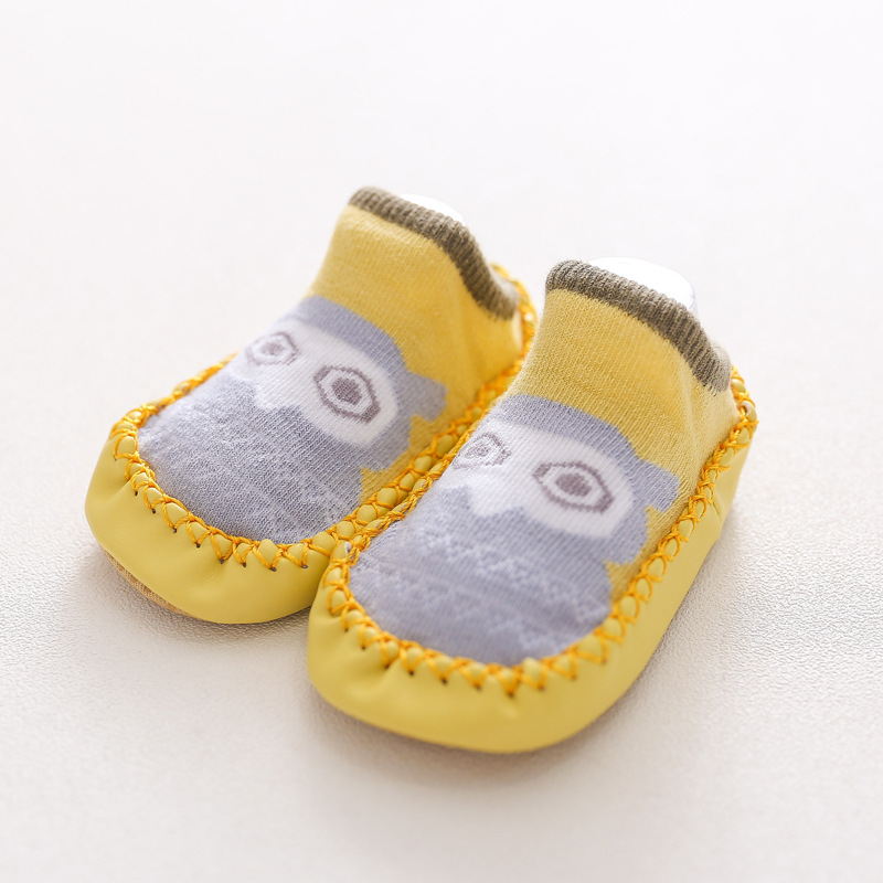 Calcetines para niños, zapatos de algodón peinado para bebés, calcetines con suela blanda con diseño de búho para niños, calcetines con suela de cuero, zapatos para bebés.