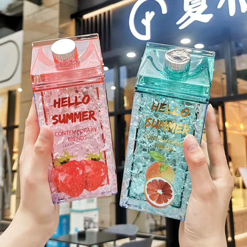 Double-layer Insulated Straw Cup, 400 ml, Broken-Ice Gradient Design, Portable Summer Bottle