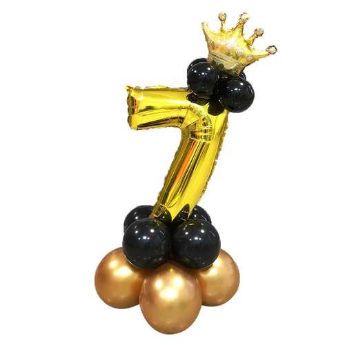 Cross-border 32-inch digital column black gold crown balloon birthday decoration party road aluminum film balloon