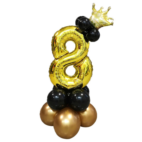 Cross-border 32-inch digital column black gold crown balloon birthday decoration party road aluminum film balloon