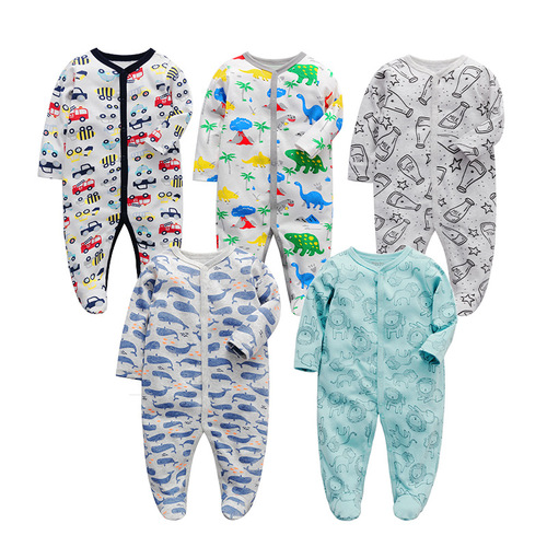 Wholesale baby jumpsuit pure cotton foot-covering crawl suit newborn long-sleeved crawling out suit pajamas harem spring and summer children's clothing