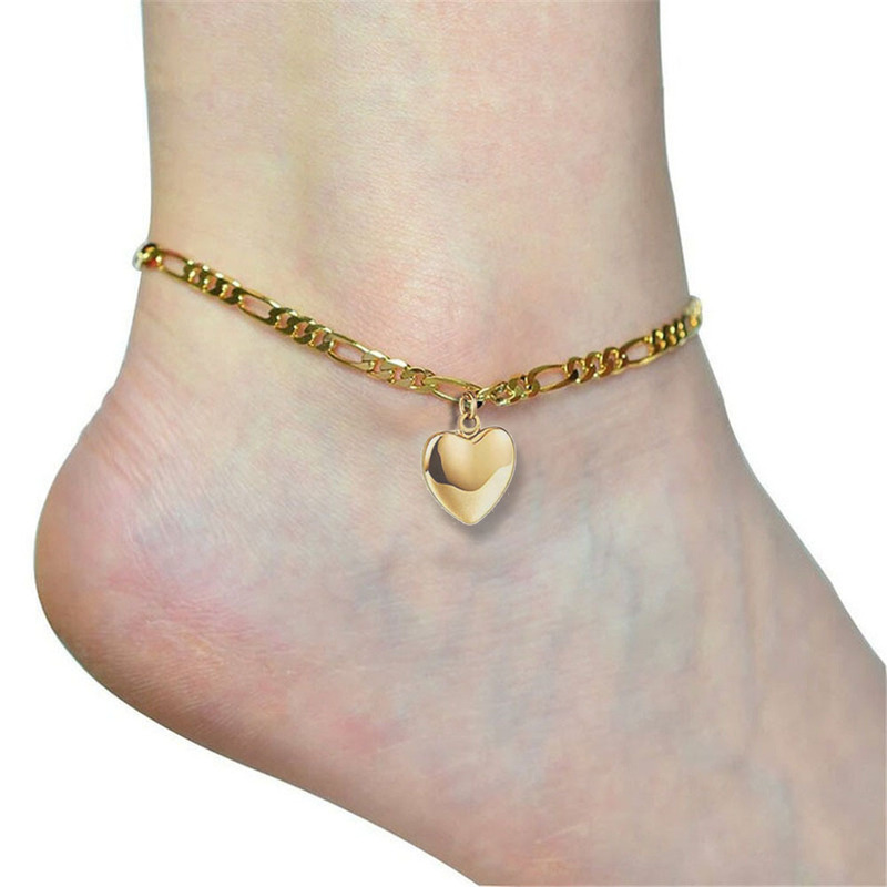 K-Style of the New Stainless Steel Bracelet and Anklet Figaro Chain Heart Pendant Girls Beach Accessories K-Style of the New Stainless Steel Bracelet and Anklet Figaro Chain Heart Pendant Girls Beach Accessories
