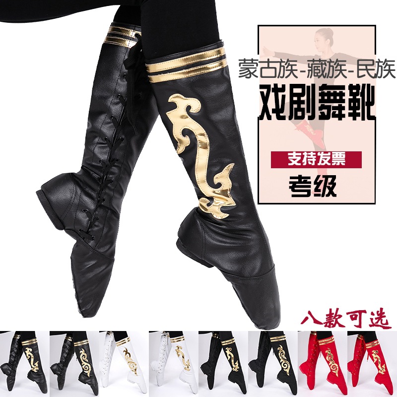 Botas de jazz mongol danza vaca arte examen botas de cuero danza Xizanga danza nacional botas altas rendimiento