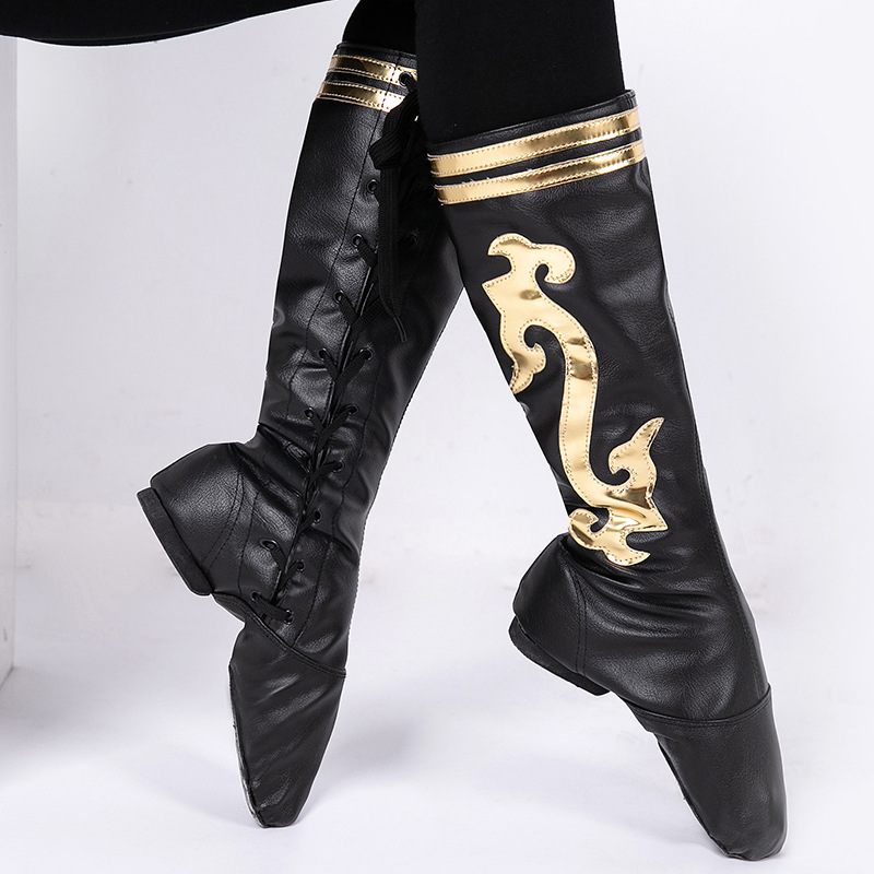Botas de jazz mongol danza vaca arte examen botas de cuero danza Xizanga danza nacional botas altas rendimiento