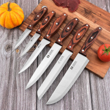 工厂直销不锈钢彩木柄刀具厨师刀面包刀水果刀切肉刀家用刀具现货