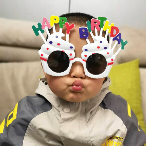 Birthday Party Glasses for Adults and Children Cute Funny Photo Creative Letter Cake Decoration Plastic Glasses Wholesale