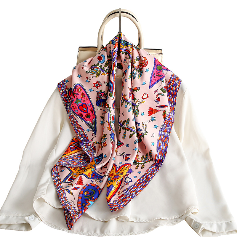 Primavera y verano nueva bufandas de seda de impresión de twill decoración solar 90 bufandas cuadradas fabricantes de bufandas de seda al por mayor