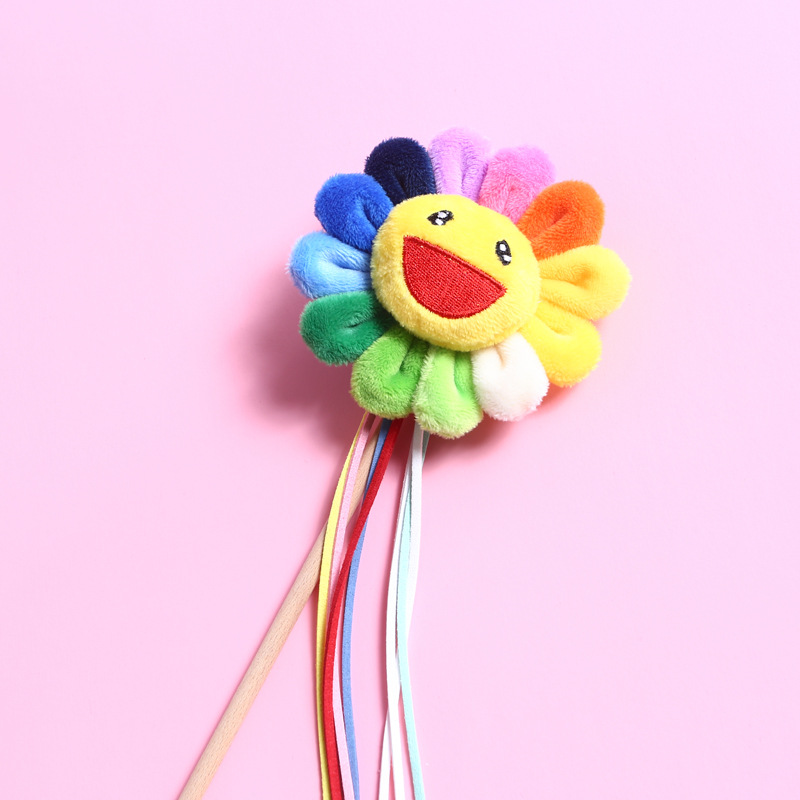 Girasol Arco Iris borla Campana divertido gato palo de comercio exterior gato sonido interactivo entrenamiento para mascotas juguete divertido Varilla de anclaje