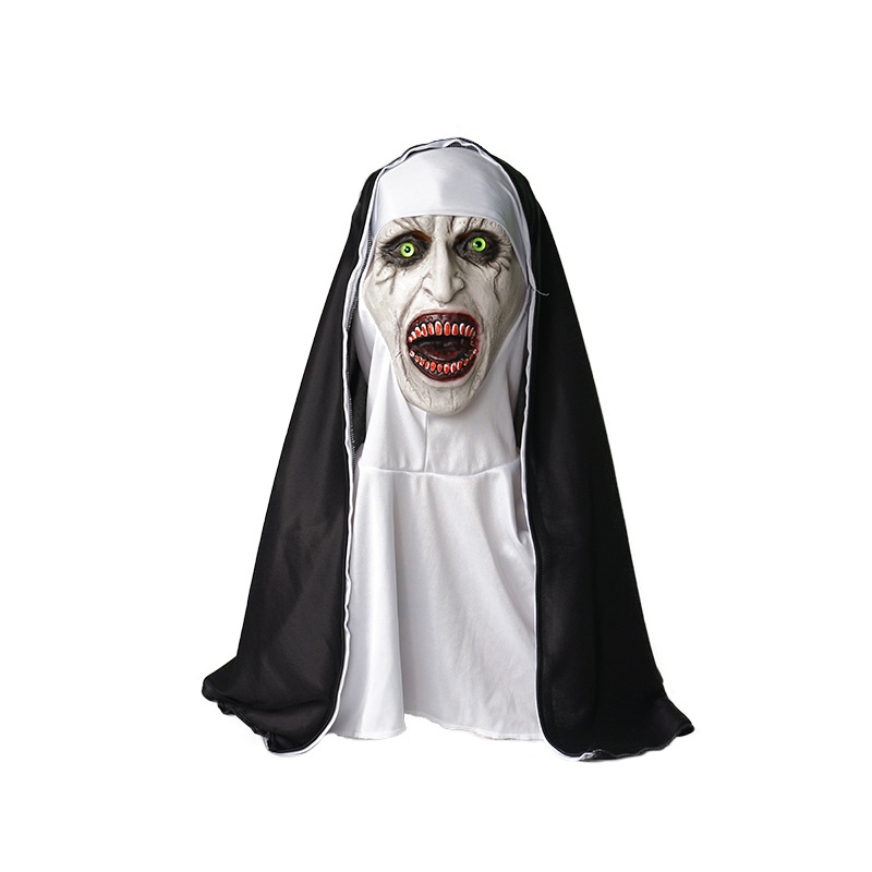 thumbnail image 1 of Disfraces de Halloween 2024 Máscara de monja de El conjuro 2 Máscara de maquillaje aterradora de Halloween Broma Cara de fantasma Horror Sombrero de látex aterrador Monja, 1 of 4