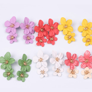 B487 Fashion New Hot Earrings European and American Style Fashion Multi-color Double-layer Flower Earrings Simple Sweet Earrings