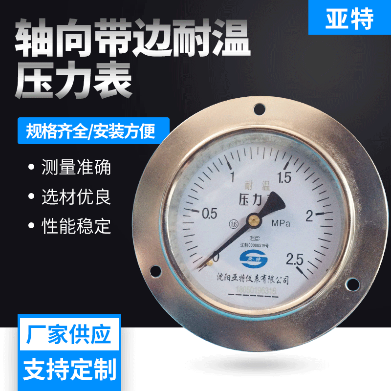 新款轴向带边红旗耐温精密压力表 轴向 不锈钢 测量准确 厂家供应