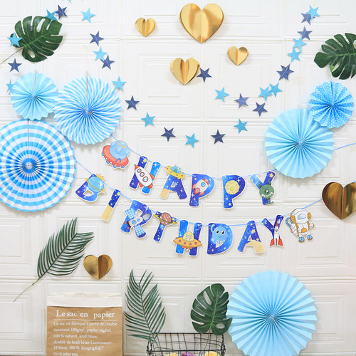 Creative hot stamping macaron decorations package party supplies layout decorative paper fan peanut birthday flag set