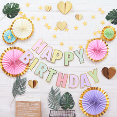 Creative hot stamping macaron decorations package party supplies layout decorative paper fan peanut birthday flag set